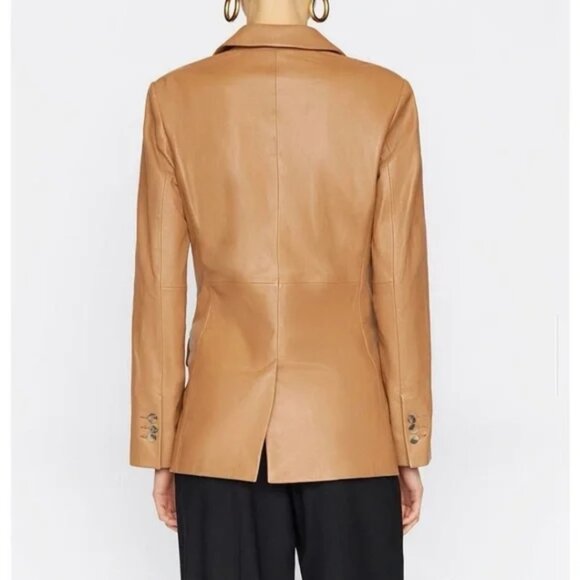 NWT FRAME ’70s Double-Breasted Leather Blazer Latte Size 6 - Picture 7 of 11